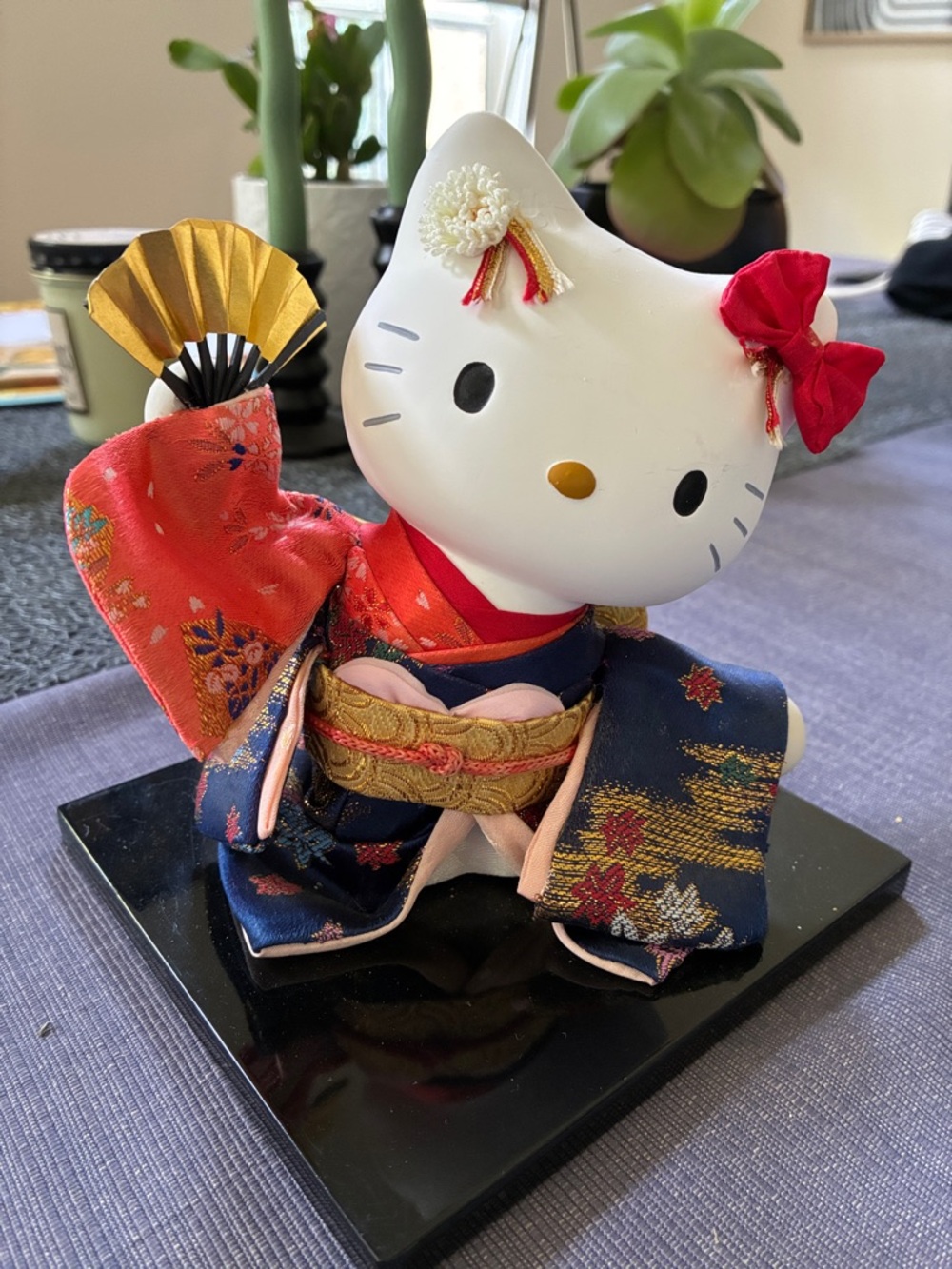 Sanrio Hello Kitty Kimono Figurine in White, Navy, Red and Gold